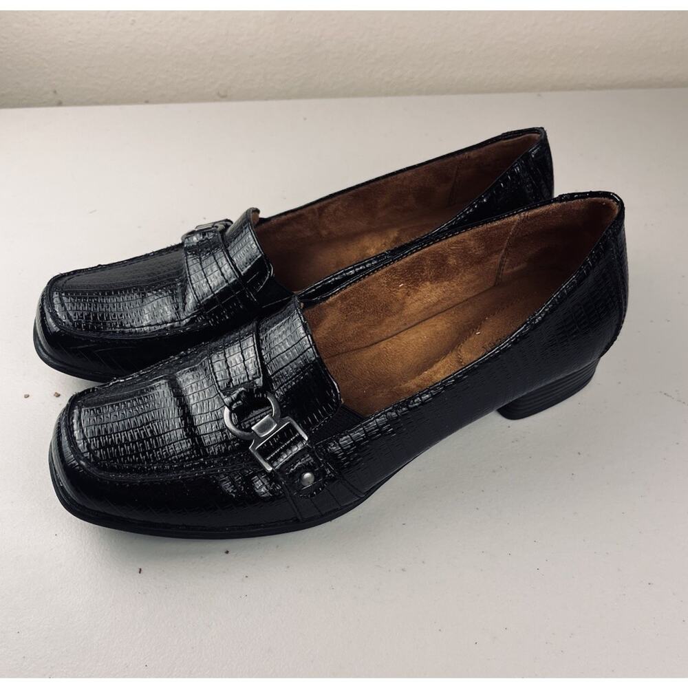 Naturalizer Black Croc Embossed Loafers Slip-On Comfort Shoes Women's Size 8.5